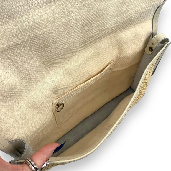 1970's large bow raffia straw and leather wristlet bag - Picture 9 of 13